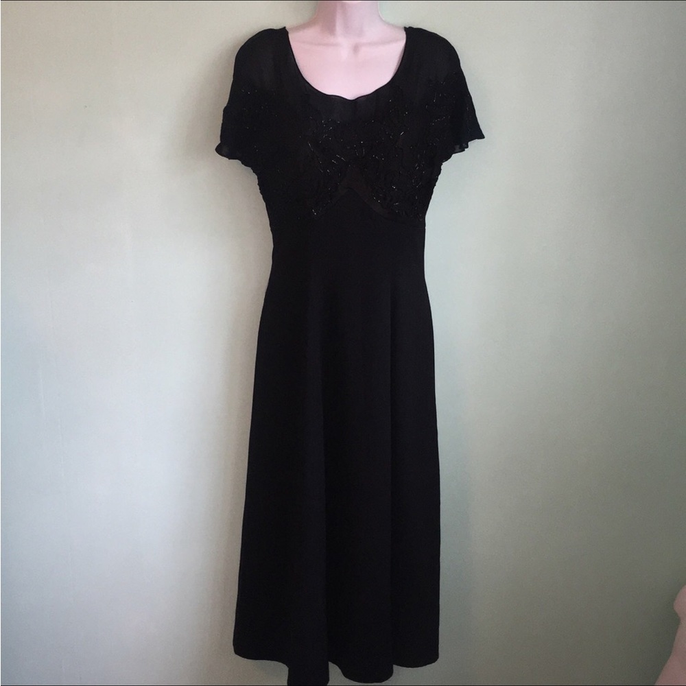 Carole Little Black Beaded Maxi Formal Dress size 4